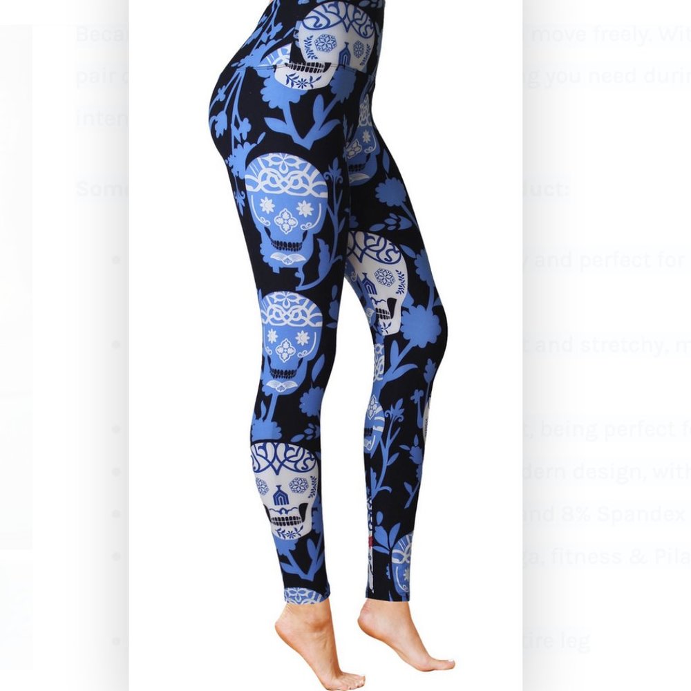 Comfy Plus Size Blue Skull Tummy Control Leggings
